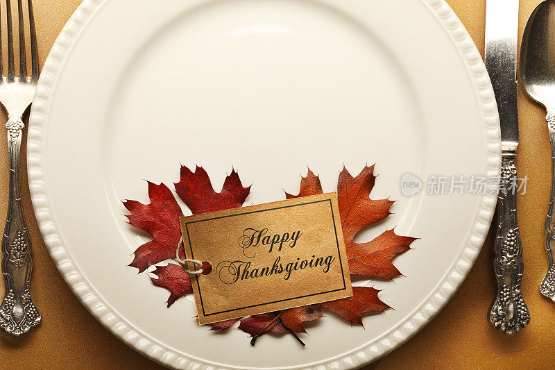 感恩节地点设置与快乐的感恩节标签和秋叶