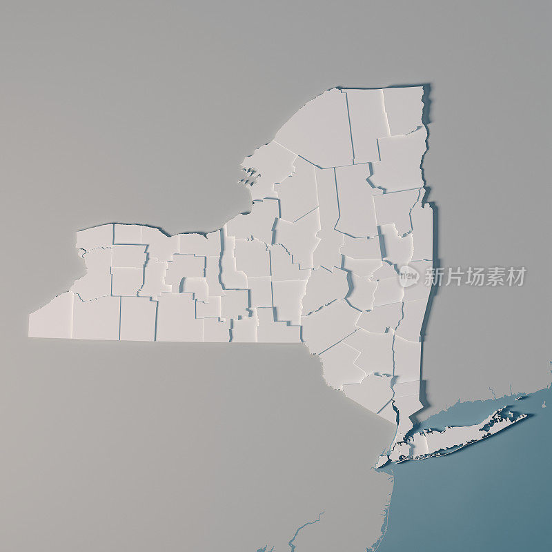 美国纽约州地图行政区划县3D渲染