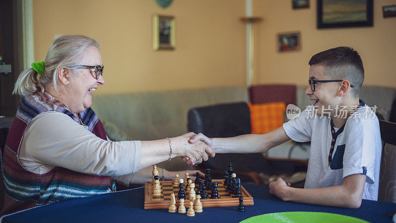 孙子和奶奶下棋