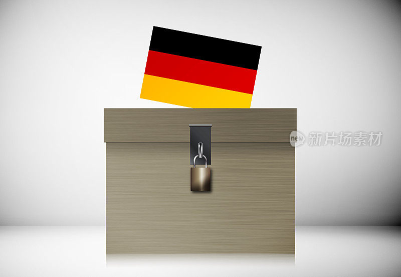 投票箱和德国国旗。选举的概念。