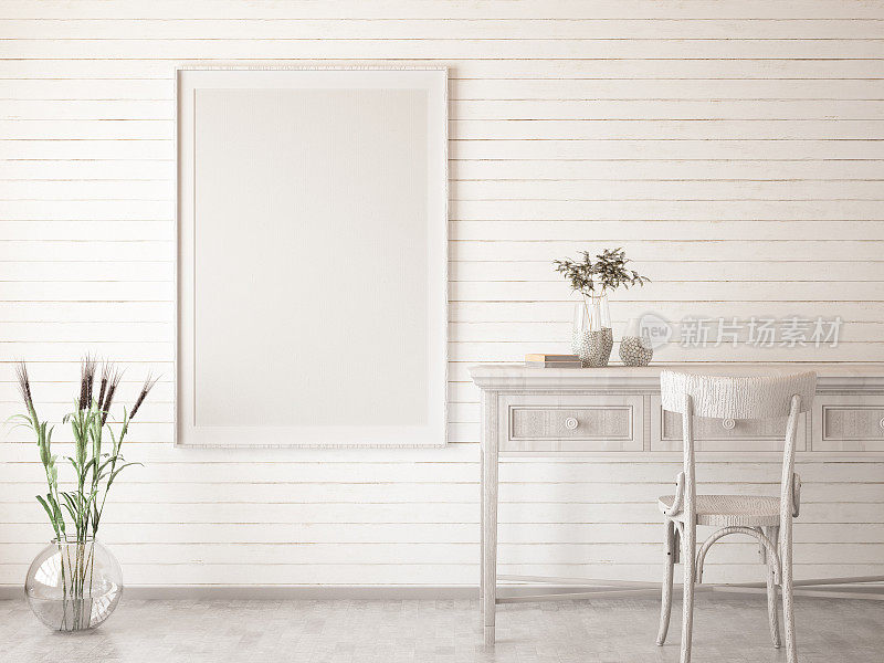 简约的白色家庭室内海报模拟木制相框