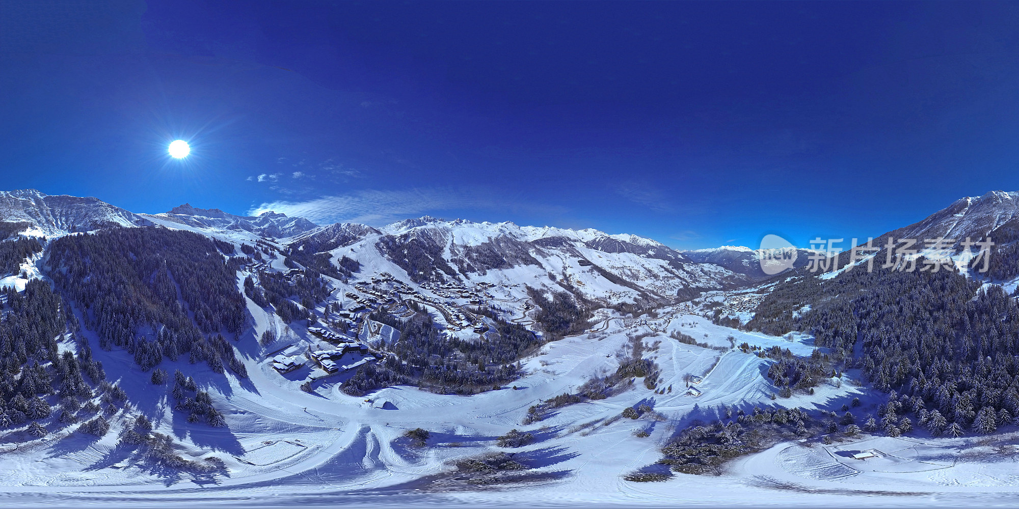 航拍法国阿尔卑斯山瓦莫雷勒360度全景
