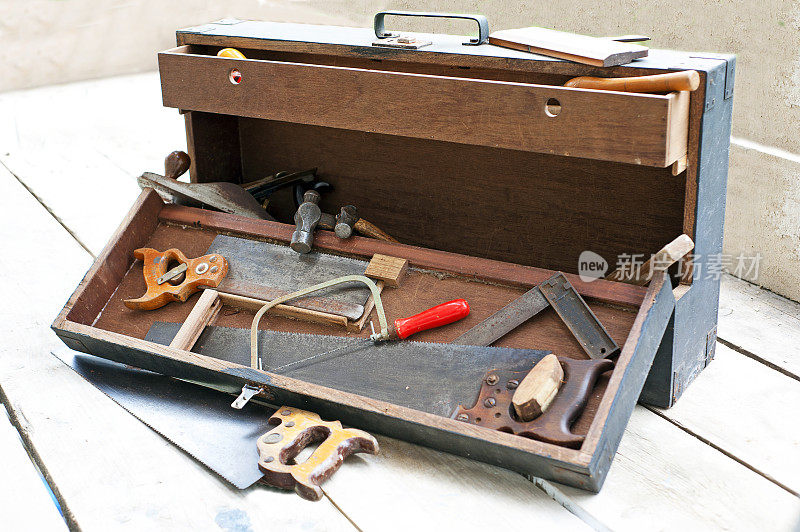 木匠装在盒子里的旧工具特殊工作的专用设备