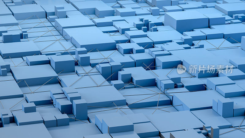 3D抽象立方体块，几何形状，未来技术背景