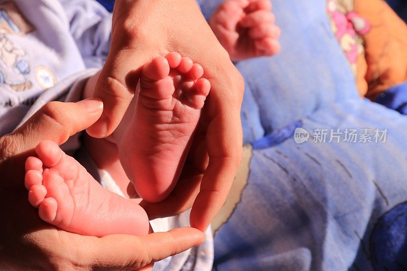 初生婴儿的脚在母亲的手中