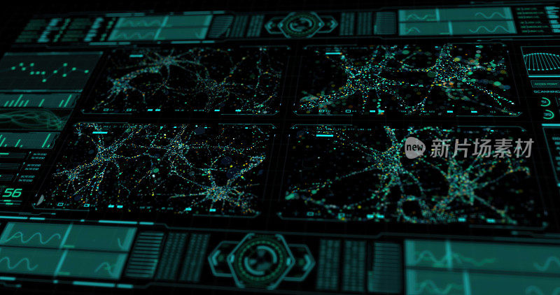 在医疗监视器上显示的人类神经连接数字模型的三维可视化。