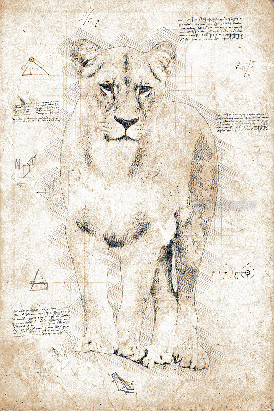 文艺复兴时期风格的雌狮子素描