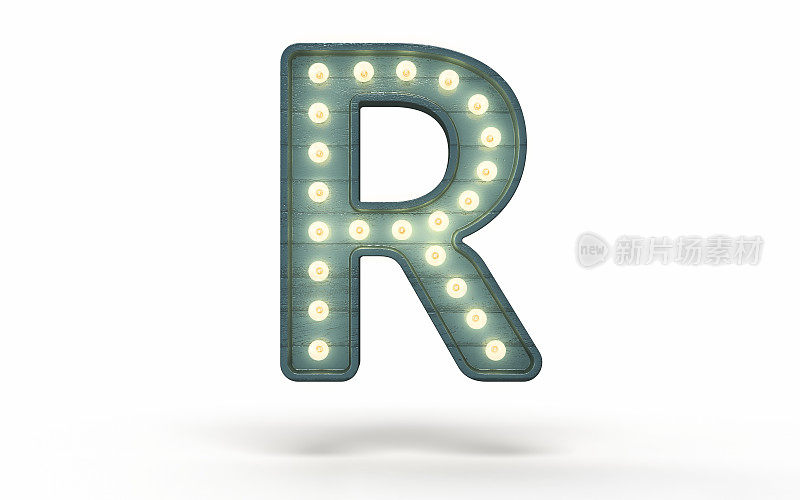 字母R装饰着绿色木头覆盖的灯泡