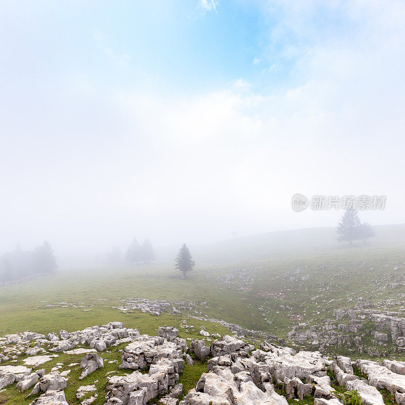 瑞士汝拉山脉多雾的风景