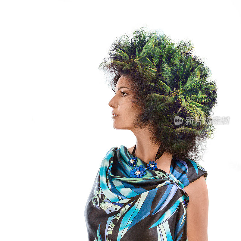 女人的头与棕榈树结合