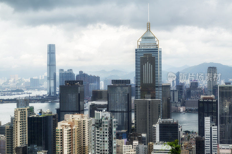 从太平山顶眺望香港、九龙、香港岛