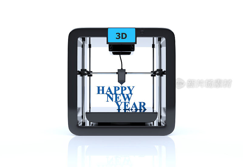 新年快乐3D打印数字概念