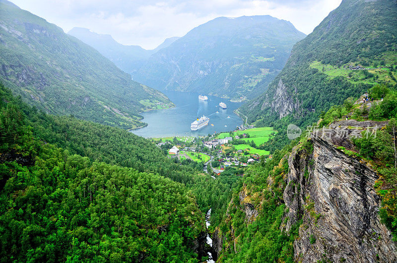 Geirangerfjorde全景照片，挪威