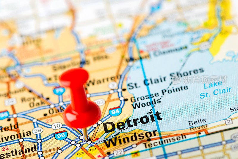 美国首都城市地图系列:底特律，密歇根州
