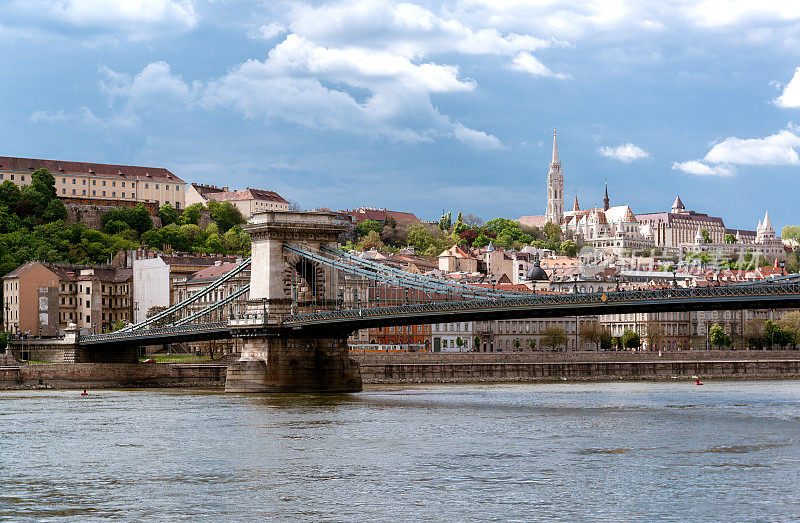 多瑙河上的铁链桥。布达佩斯城市。匈牙利