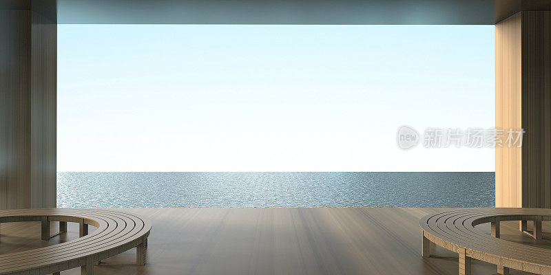 现代简约的海滩休息室-海上露天平台