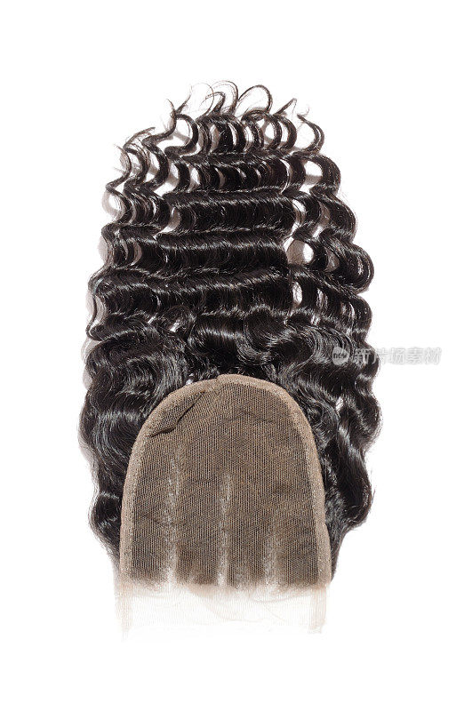三部分深卷曲的黑发编织延伸花边闭合