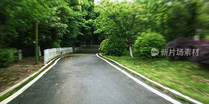 柏油路与树木在动态模糊