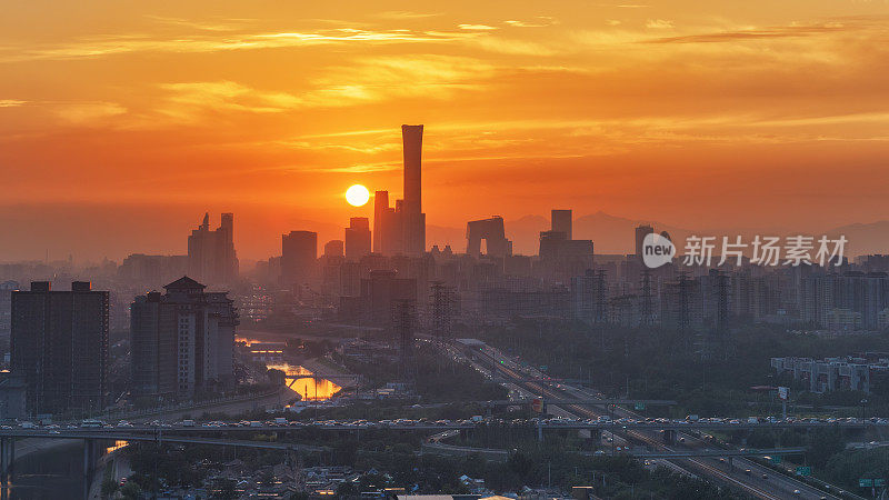 夕阳下的北京CBD天际线