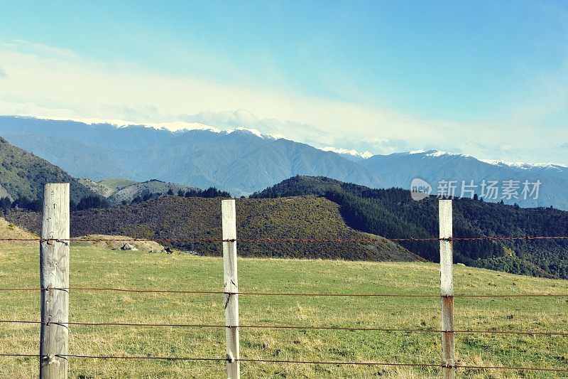 新西兰，乡村篱笆和景观