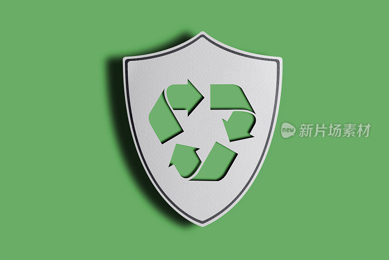 环境保护。回收符号在纸盾牌与剪切路径。