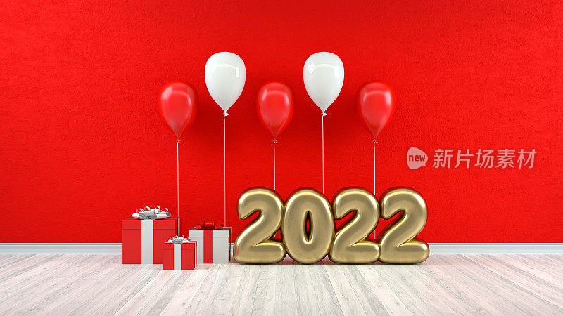 2022年新年气球房间，圣诞概念