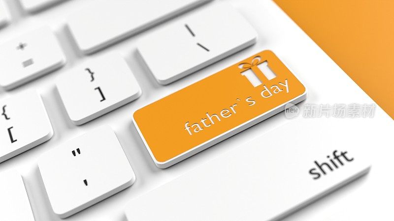 父亲节礼物盒图标和文字上的橙色电脑键盘按钮