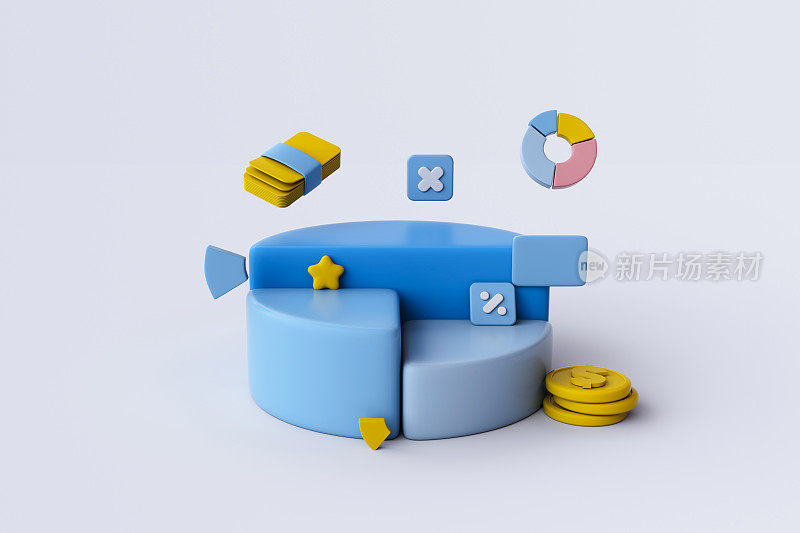 饼图3D渲染，金融概念。