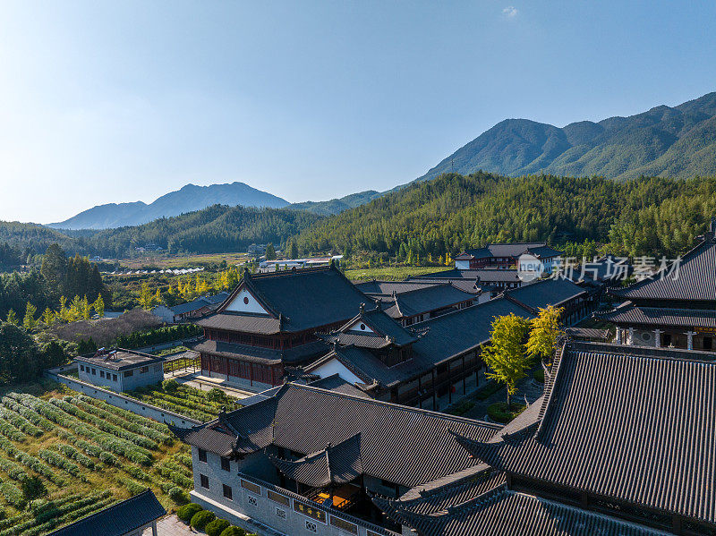 中国江西寺庙和古建筑的航空摄影