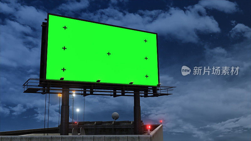 从日到夜的时间间隔，带有绿色屏幕的广告牌