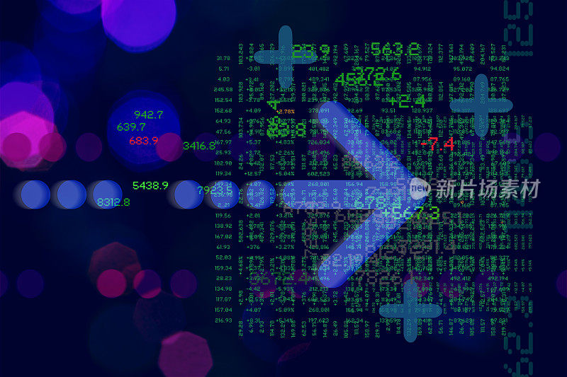 Fintech。融资。箭头符号。数据。财务数据。背景中模糊的彩色灯光。