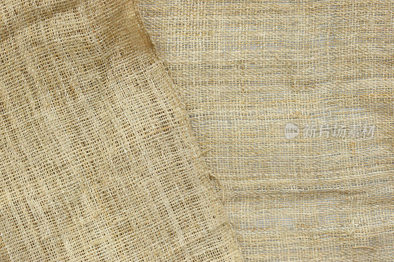 棕色粗布纹理背景，皱巴巴的粗麻袋织物用于设计