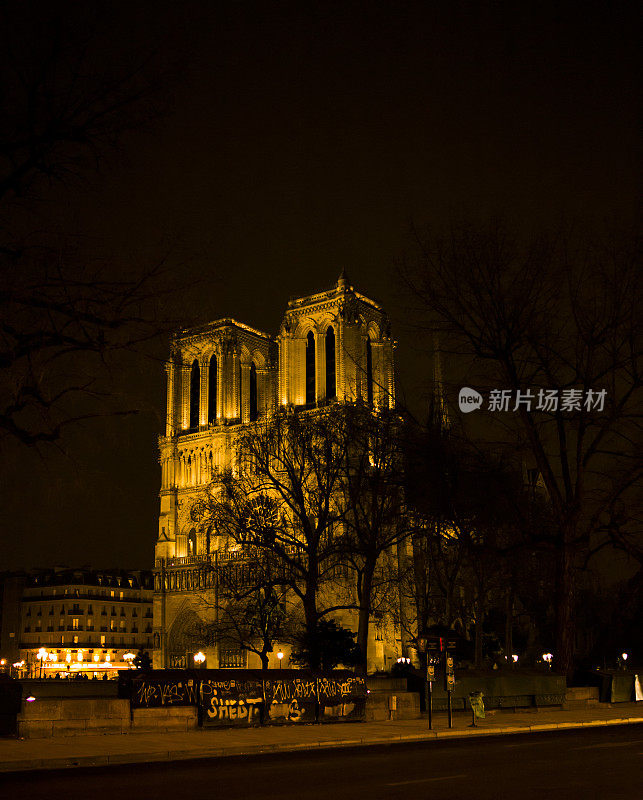 巴黎圣母院的夜景。