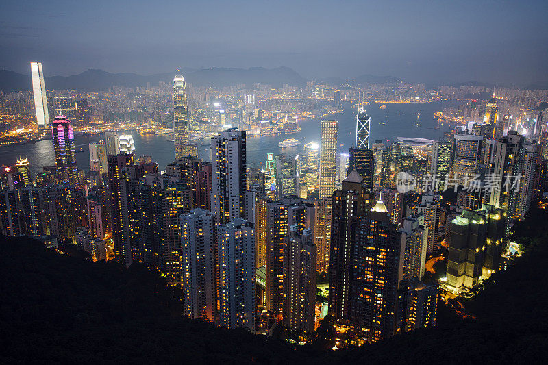 黄昏，香港城市景观