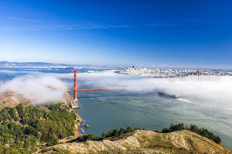 金门大桥和旧金山的雾