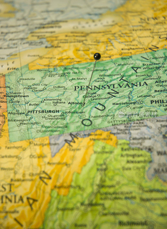 宾夕法尼亚州阿尔图纳和西弗吉尼亚州边界的路线图