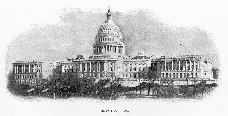 美国国会大厦，华盛顿特区，美国，古董美国照片，1900
