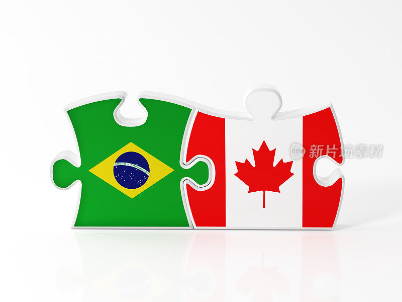 用巴西和加拿大国旗纹理的拼图碎片