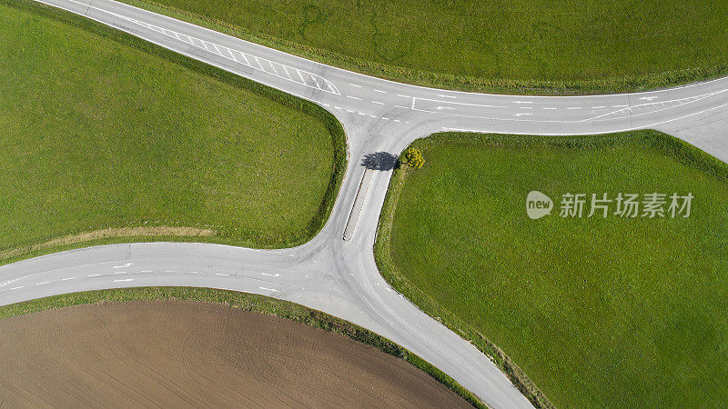 道路交汇处，十字路口-农业区，鸟瞰图