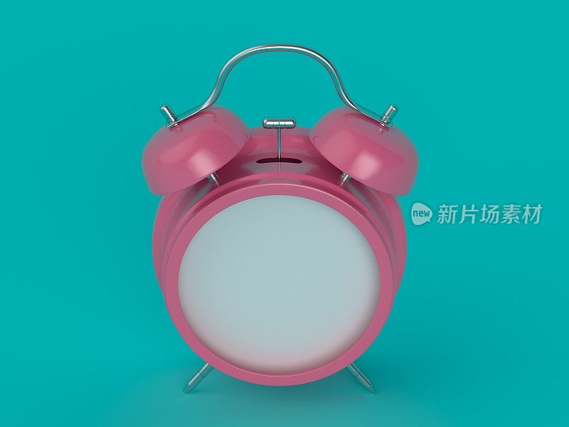3d渲染粉红色闹钟在水颜色的背景