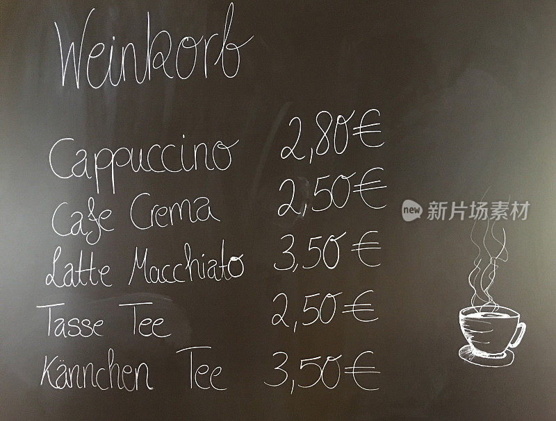 在德国，用黑板手写的餐馆菜单