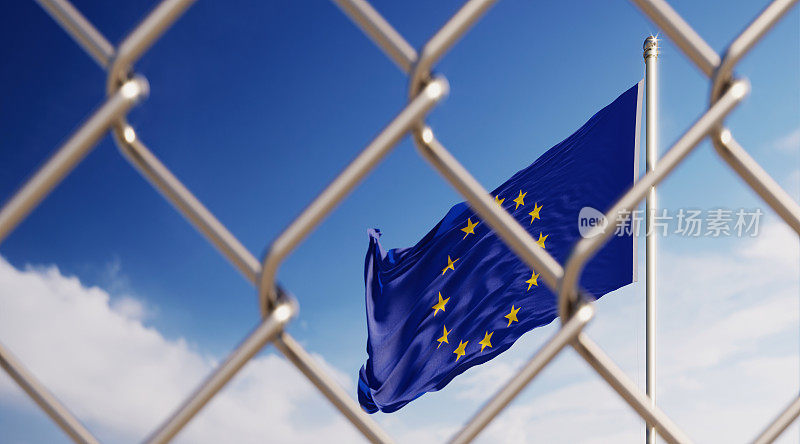 欧盟旗帜前的围栏