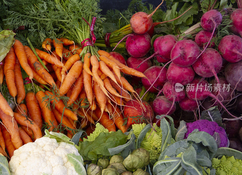 农贸市场-胡萝卜，甜菜，花椰菜和番茄
