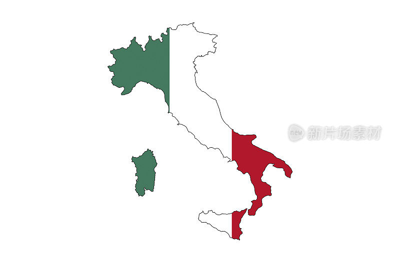 意大利地图的轮廓和意大利国旗