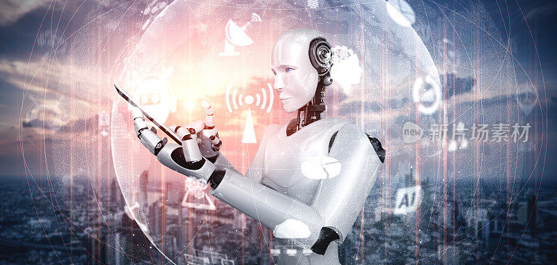 人形机器人使用手机或平板电脑进行全球网络连接