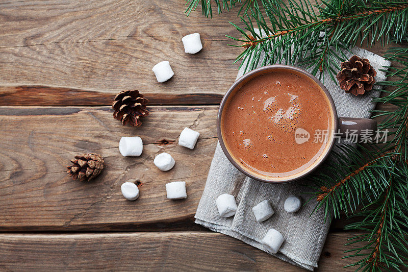美味的冬季饮料，热巧克力，可可。平的。