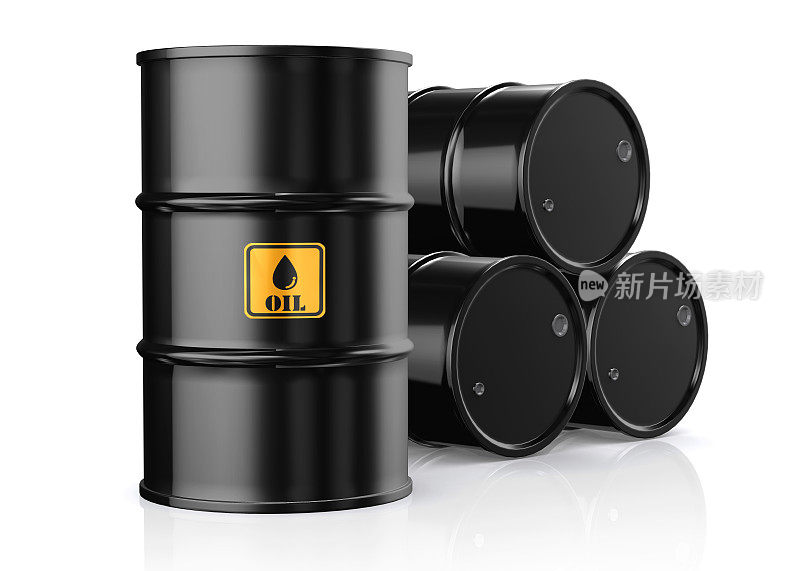 黑色金属油桶在白色背景的3D插图。