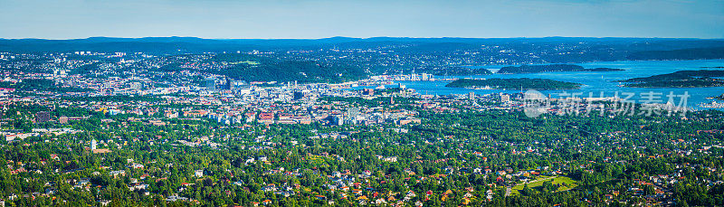 挪威首都奥斯陆和周围峡湾的空中全景图