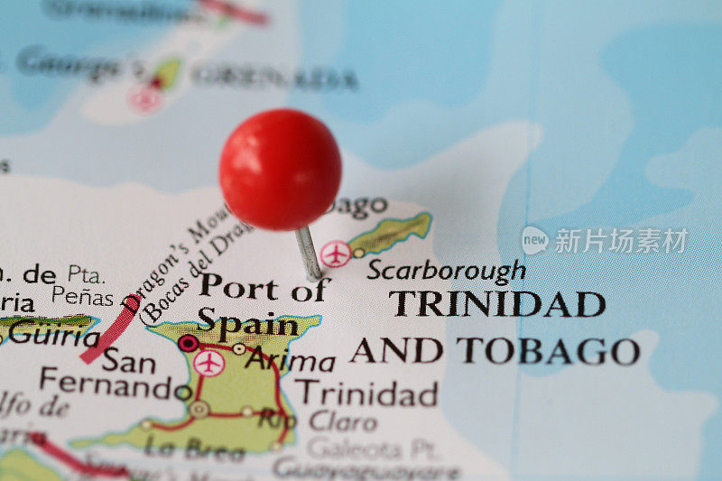 特立尼达和多巴哥地图上的图钉