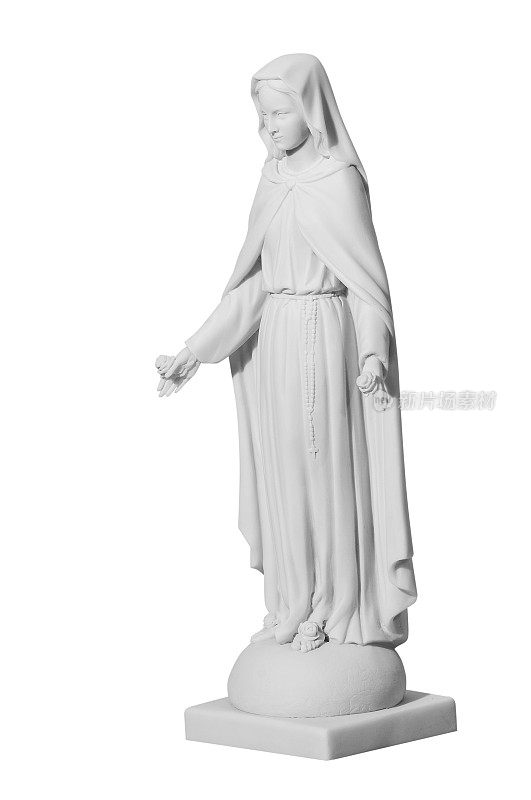 一个虔诚的年轻女子在白色背景上独自祈祷的雕像